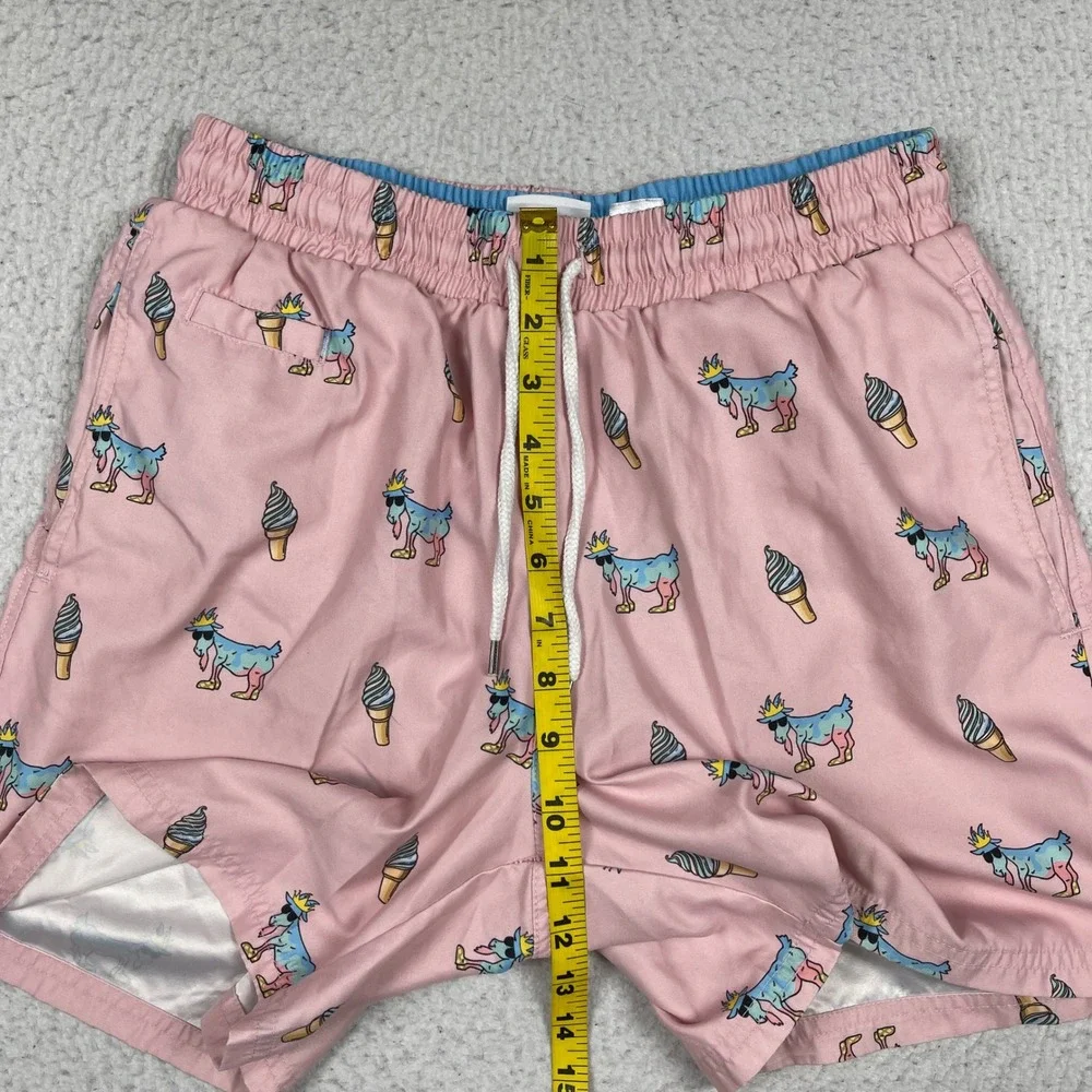Goat USA Swim Trunks Mens Small Pink Goat Ice Cream Print Bathing Suit Pool